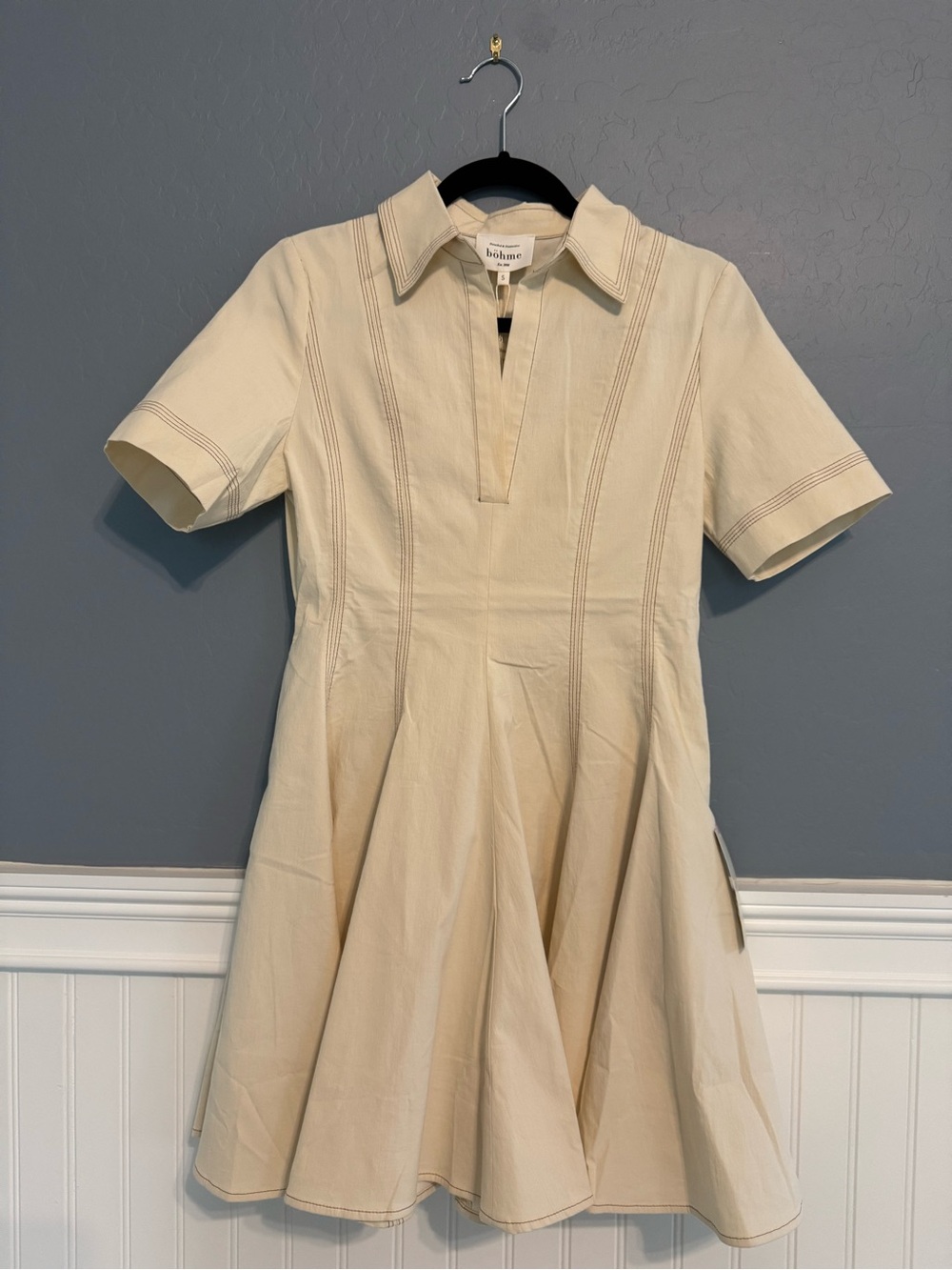 bohme Cream Collared Fit-and-Flare Short-Sleeve Dress